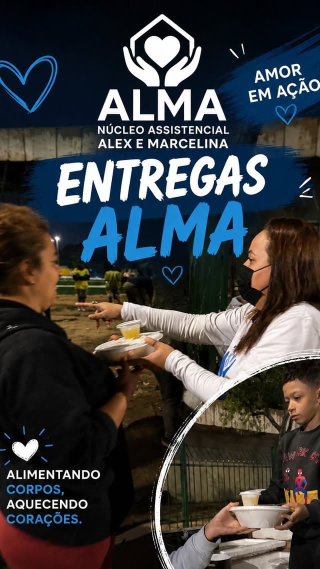 Voluntária do ALMA entregando uma refeição durante uma ação social